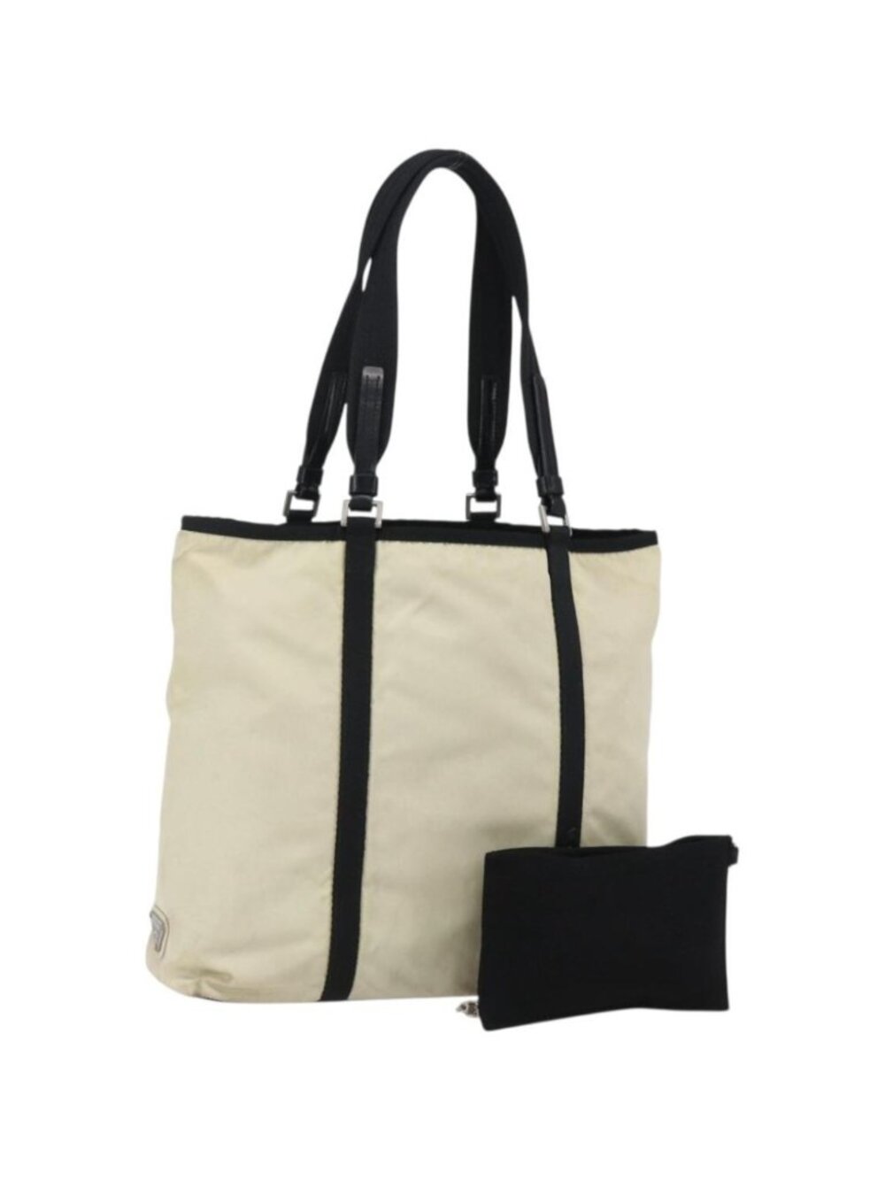 PRADA Tote Bag Nylon Cream Silver